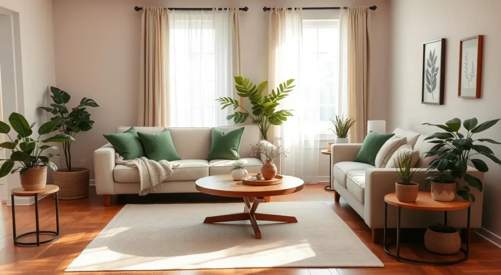 beige and green living room