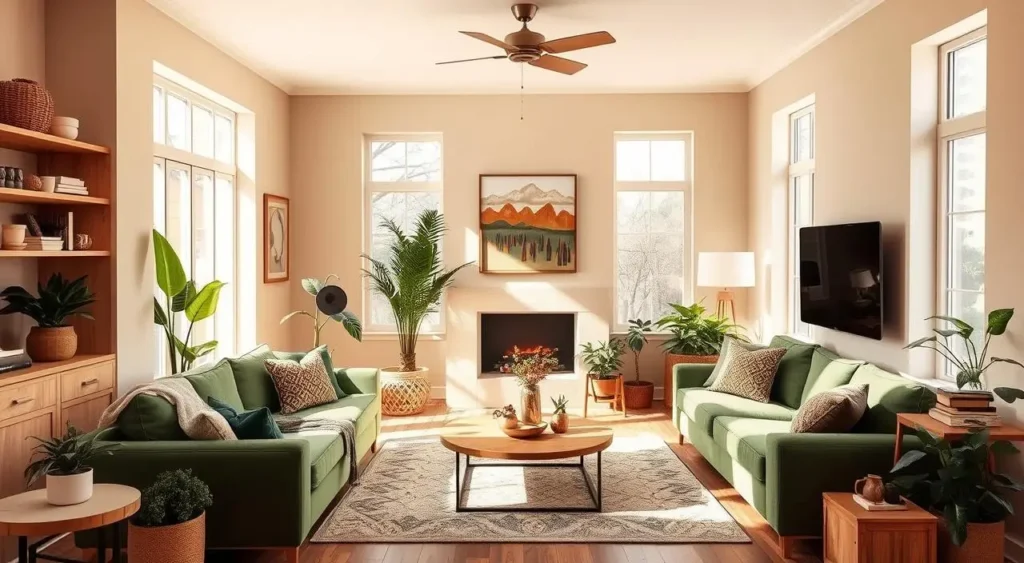 beige and green living room