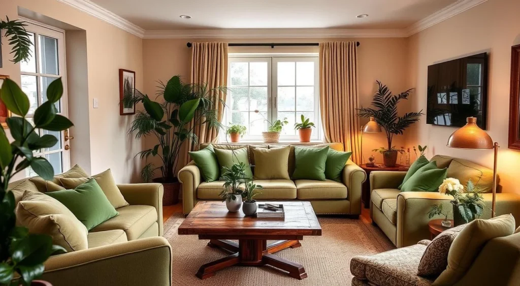 beige and green living room