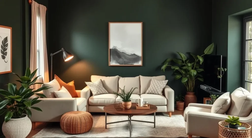 beige and green living room