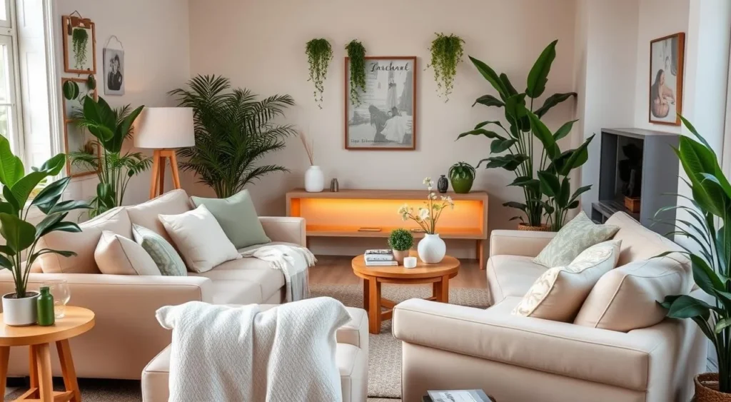 beige and green living room