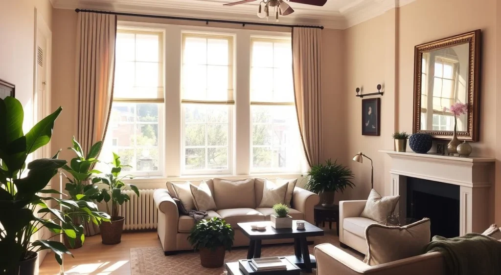 beige and green living room