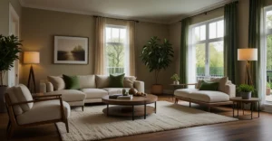 Beige and Green Living Room