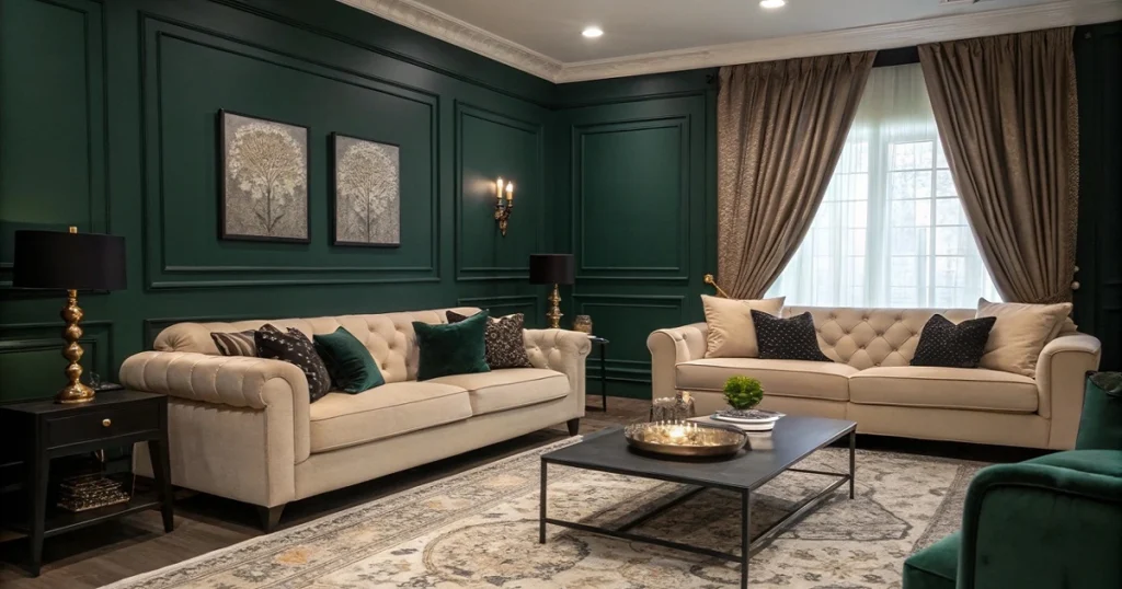 beige and green living room