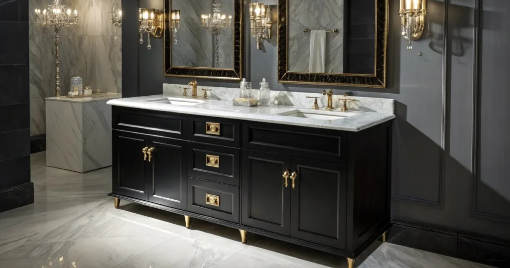 black bathroom vanity with sink